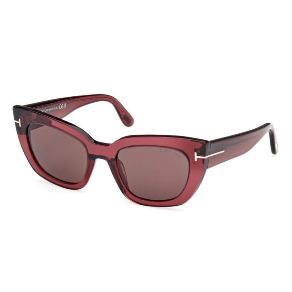 Tom Ford Sunglasses Cat Eye Full Rim, Shiny Bordeaux Frame and Brown Lens